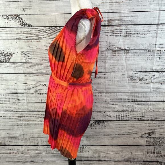 Pretty Little Thing Romper size 8 Pink Purple Sheer Pleated Boho Summer Beach - Picture 7 of 8